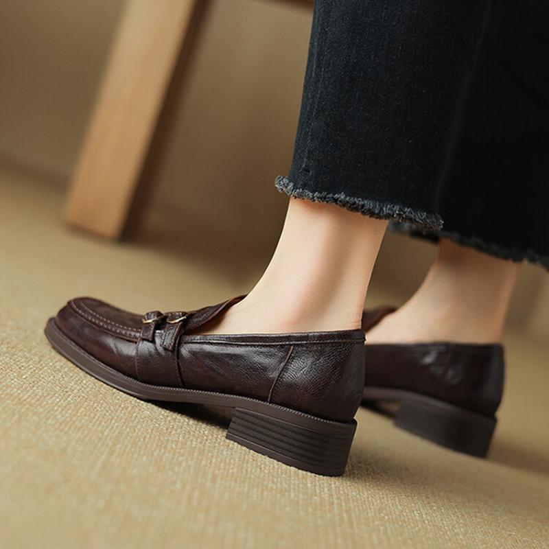 Fashion NEW Spring/Autumn Women Loafers Genuine Leather Shoes for Women Round Toe Chunky Heel Black Shoes Concise High Heel Women Pumps