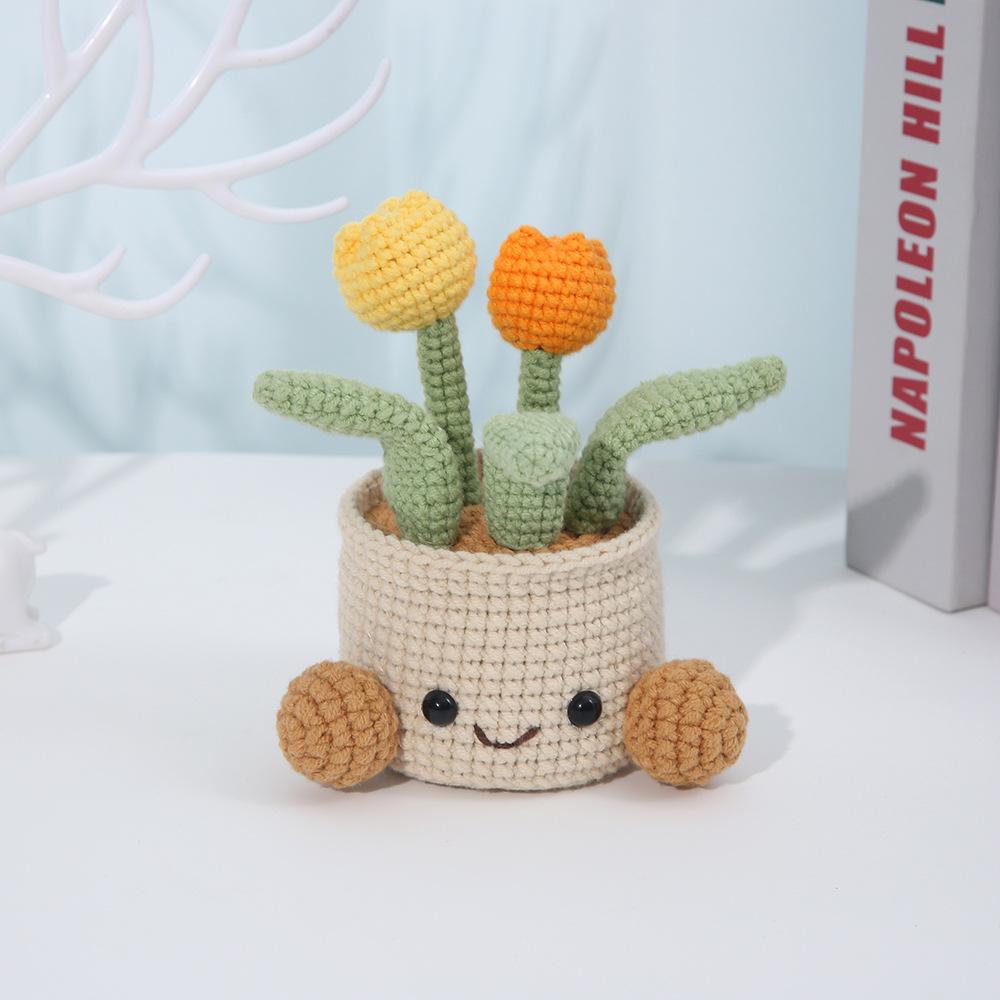 Pianta Artificiale Tulipano in Vaso all'Uncinetto Carina Vaso Pianta Finito Tessuto a Mano Tulipano Libreria Tavolo Decorazione Stanza