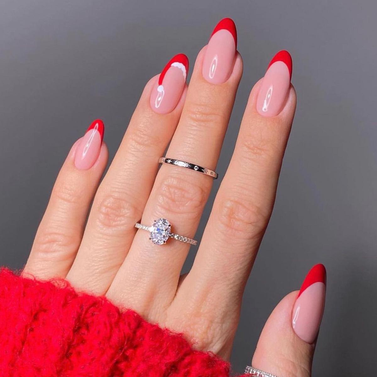 

Красная рождественская шапка французский кончик съемные накладные ногти