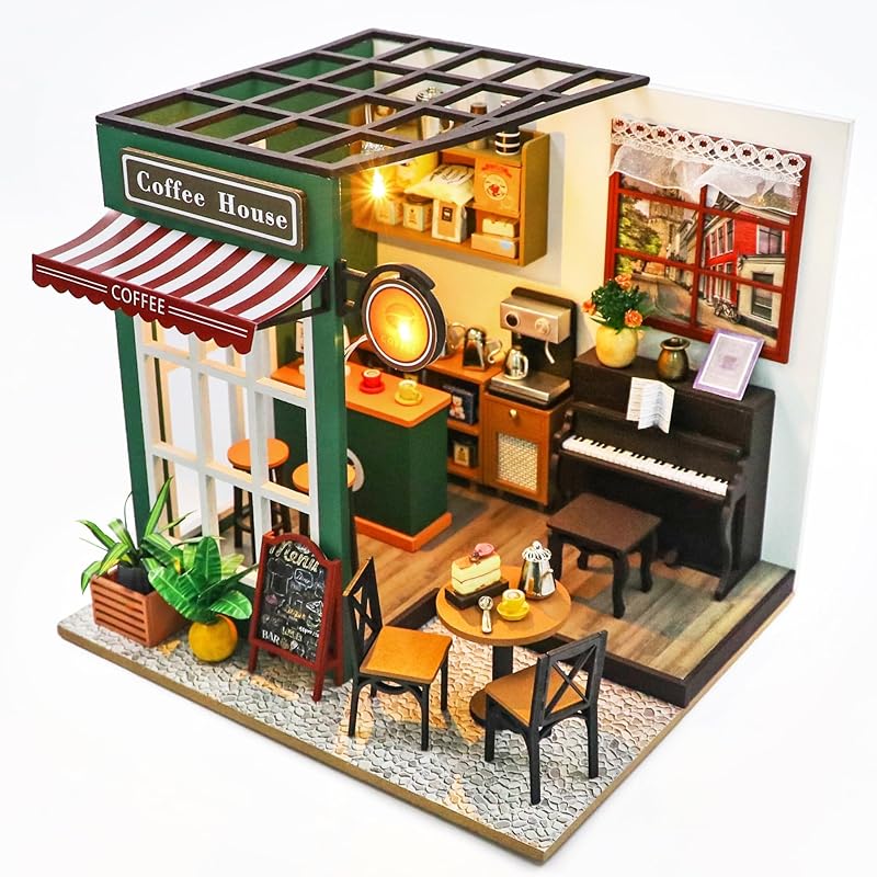Miniature House Kit Coffee Shop, DIY Miniature Dollhouse Kits for Adults, Mayberry Street Miniatures, Wooden Arts and Crafts for Adults Hobbies, Mini Coffee House