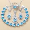 Blue Jewelry with Gem Set Pendant Earrings Necklace and Ring Lady Set