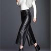 High Waist Pu Wide Leg Ankle-length Pants Women Baggy Black Faux Leather Womens Loose Pants Trousers