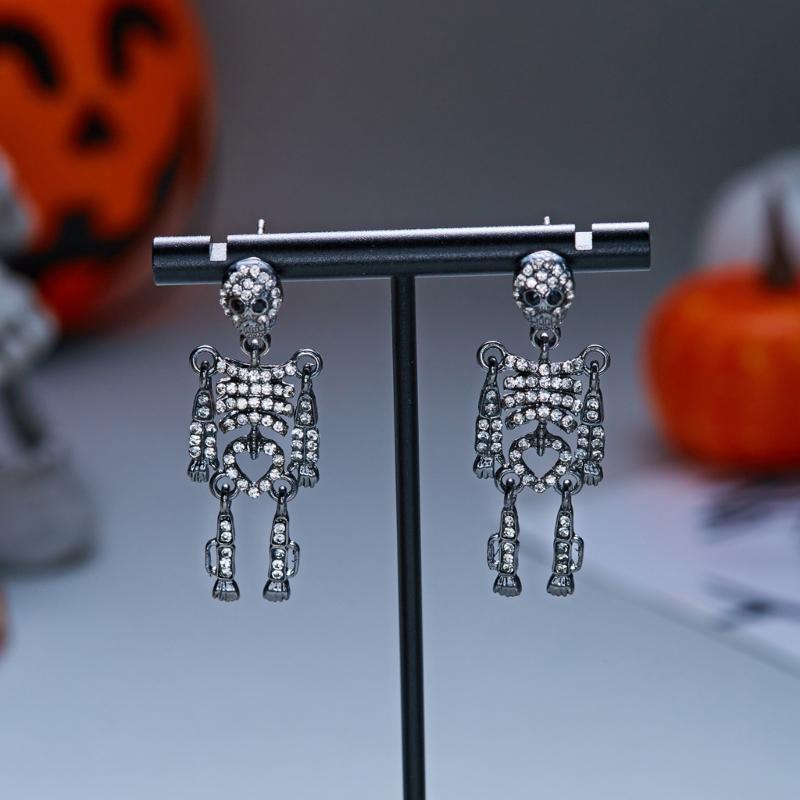 Skull Stud Drop Earrings Pair, Halloween Alloy Statement Jewelry for Costume Styling, Stage Looks and Theme Parties