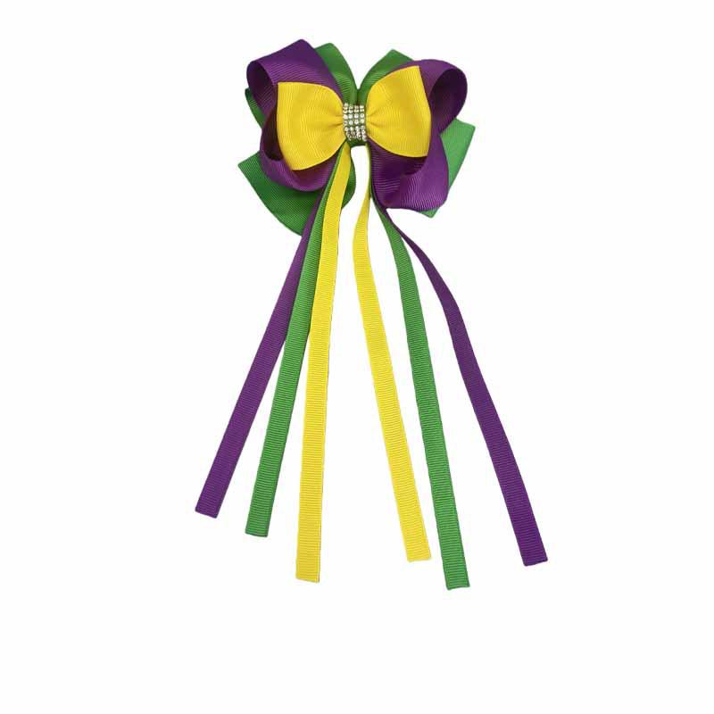 

Purple-Green-Yellow Rhinestone Bow Long Tassel Hair Clip for Kids фиолетовый/зелёный