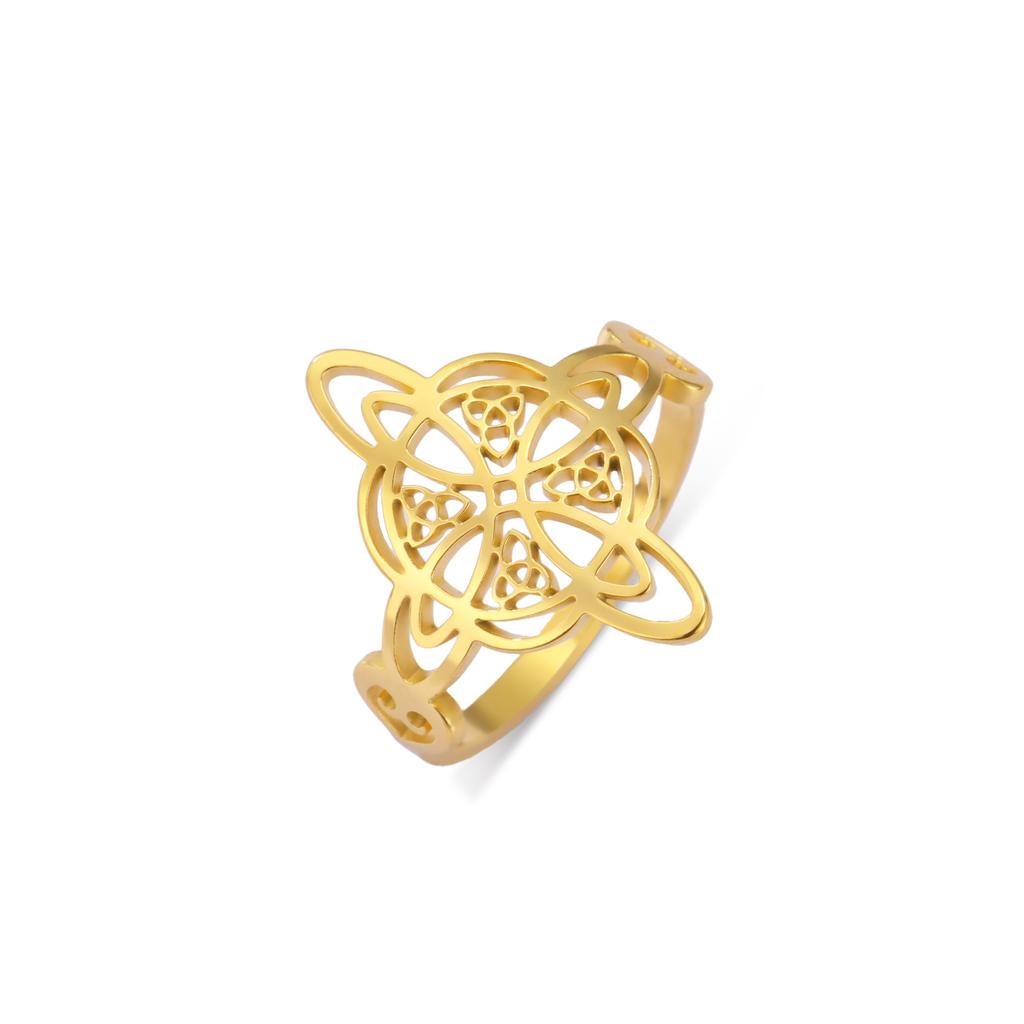 Adjustable Wiccan Knot Celtic Knot Openwork Titanium Steel Ring For Men And Women