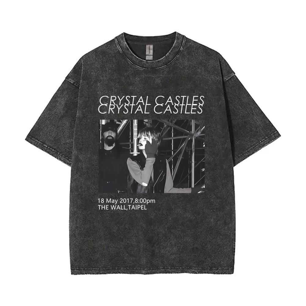 T-shirt Grafica Vintage Lavata Crystal Castles Uomo Donna Retro Gotica Rock Oversize T-shirt Maschile Cotone di Alta Qualità