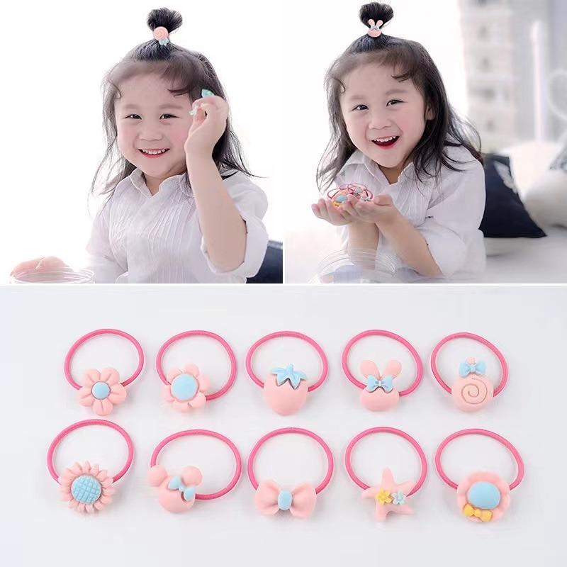 20Pcs/ Box Cartoon Bow Flower Star Elastic Hair Bands Girls Hair Scrunchies Ties Rabbit Rubber Band