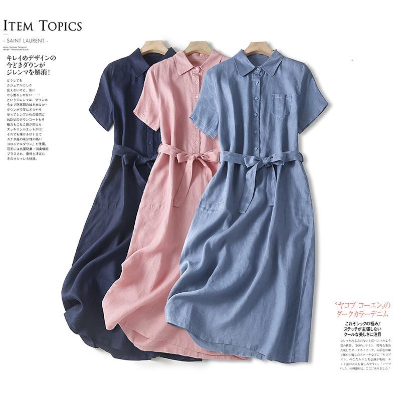 

Summer New Solid Color Loose Medium Long Short Sleeved Dress for Women M рожевий