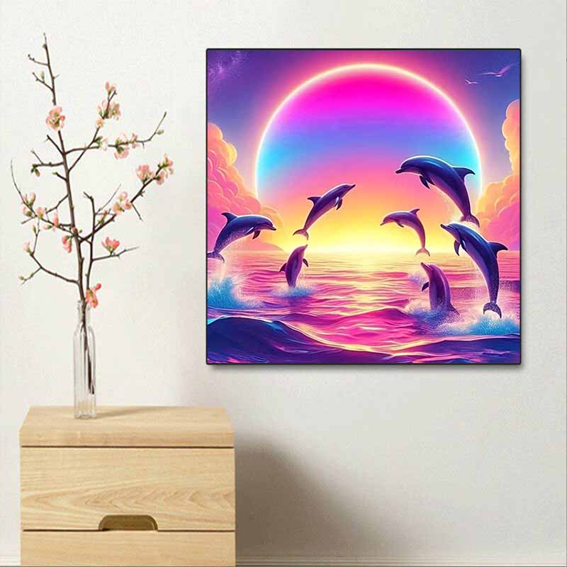 New Arrival 5D DIY Full Circle Diamond Painting "Leaping Dolphin" Embroidery Cross Stitch Home Decor Gift