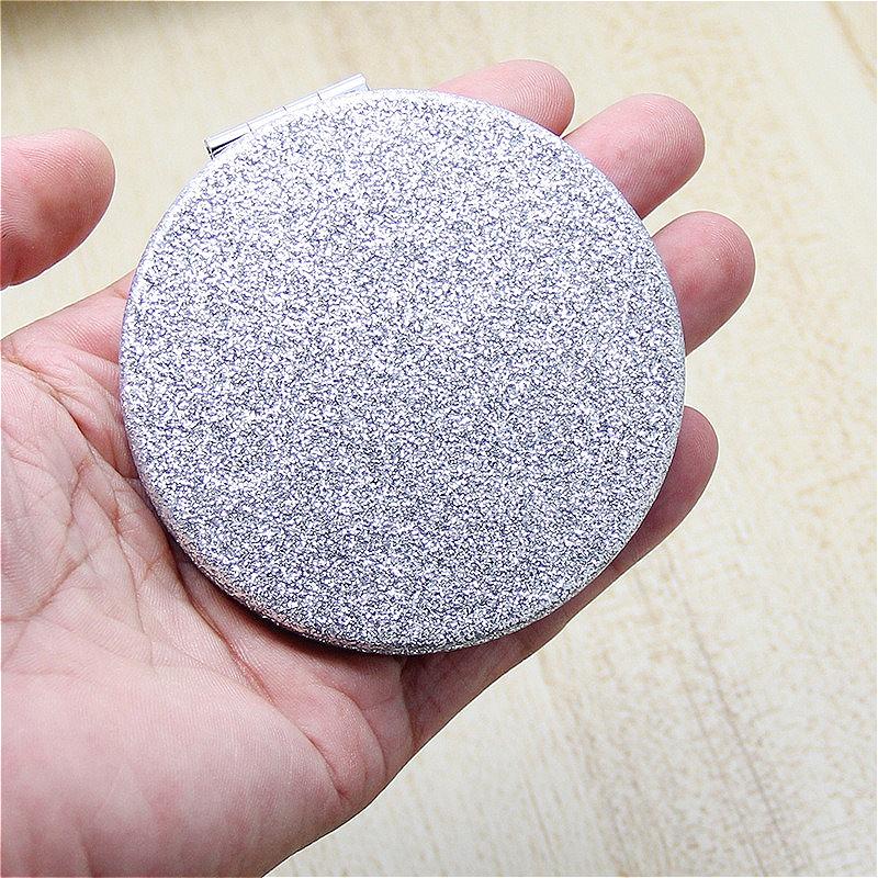 Round & Square Folding Makeup Mirror in Shiny Silver, Portable PU Dual-Sided Mirror for Purse & Travel