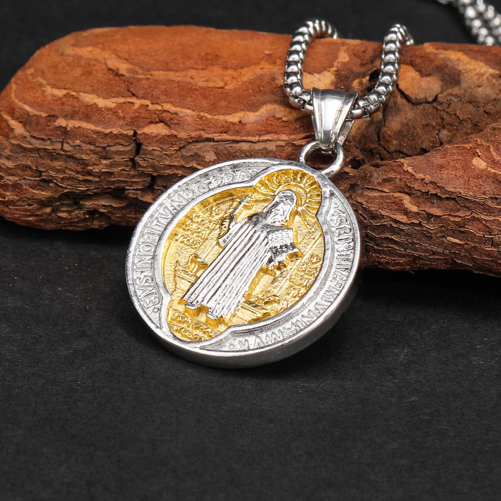 St.Benedict Exorzismus Edelstahl Zweiseitige Halsketten für Männer Zweiseitige Anhängerkette Kraftvolles Amulett Vintage Neu für Frauen Schmuck