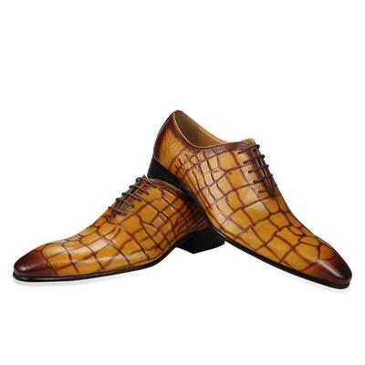 Fashion Stylish Men Leather Shoes Retro Wedding Party Show Footwear Handmade Genuine Leather Pointed Toe Oxfords Shoes Yellow Pink Color