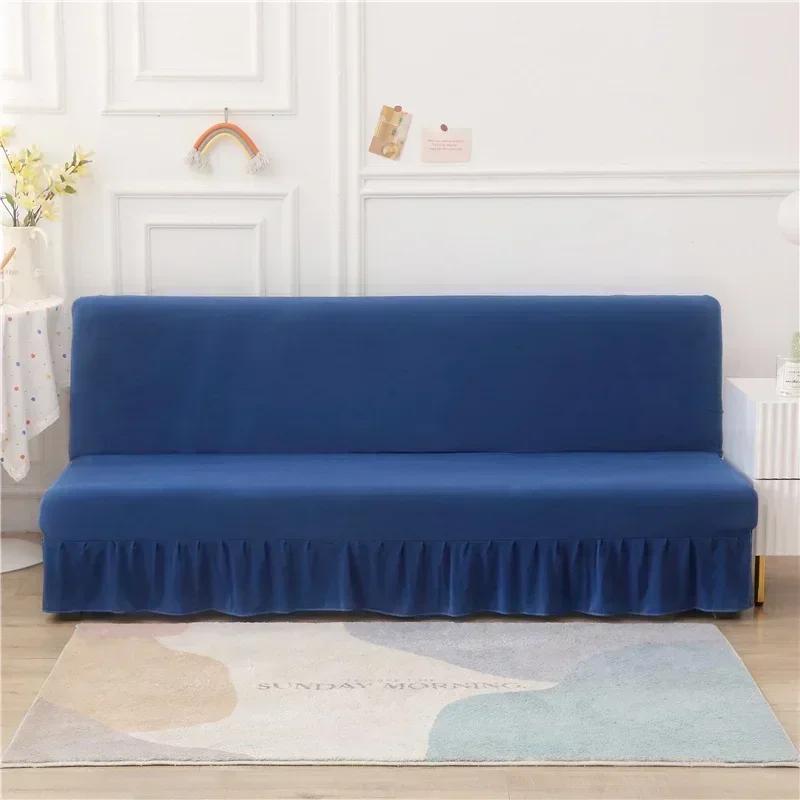 Solid Color Elastic Folding Sofa Bed Cover With Skirt Sofa Slipcover Couch Cover Furniture Protector 1Pc Home Decoration Couch Cover
