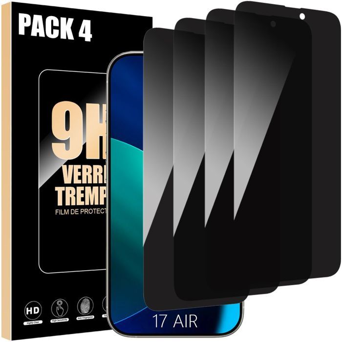 Lot-4 Vitre Protection Verre Trempé Anti-espion pour iPhone Air - BOOLING - Noir