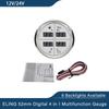 ELING Car 12V 24V 52mm 85mm 4 in 1 Multifunction Gauge with Fuel Level Oil Pressure Water Temp. Voltmeter and 8 Colors Backlight