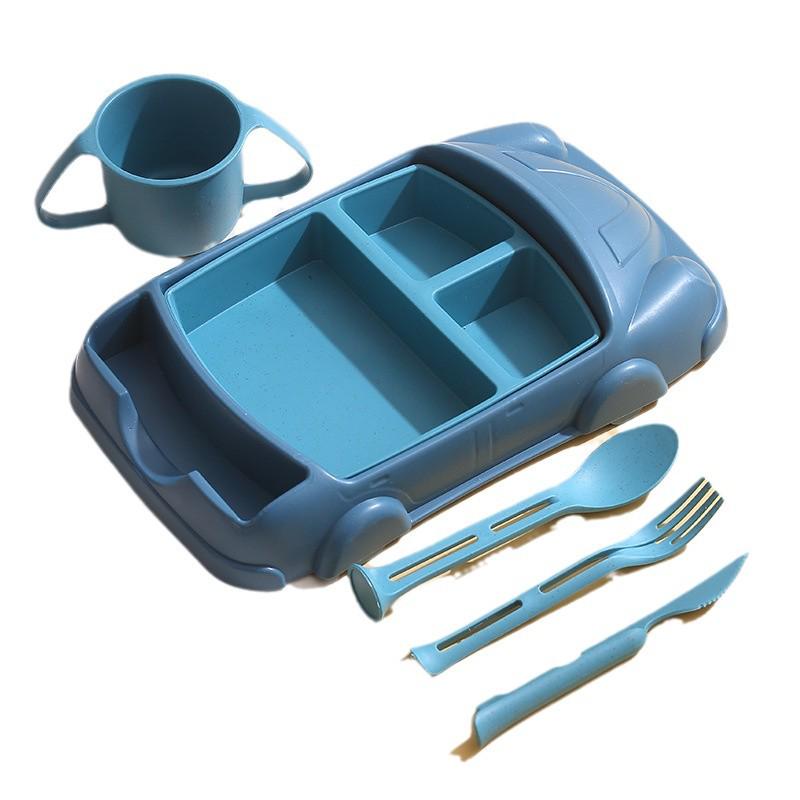 6-Piece Children's Wheat Tableware Set – Baby Plate, Knife, Fork, Spoon, Cup & Divided Cartoon Plate