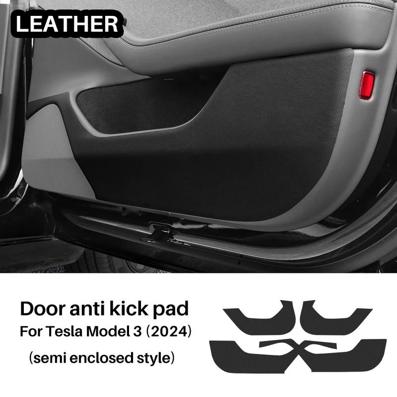 For Tesla Model 3 Highland 2024-up Suede Leather Door Anti-Kick Sticker Soil-Proof Mat Children's Kick Pad Car Accessories