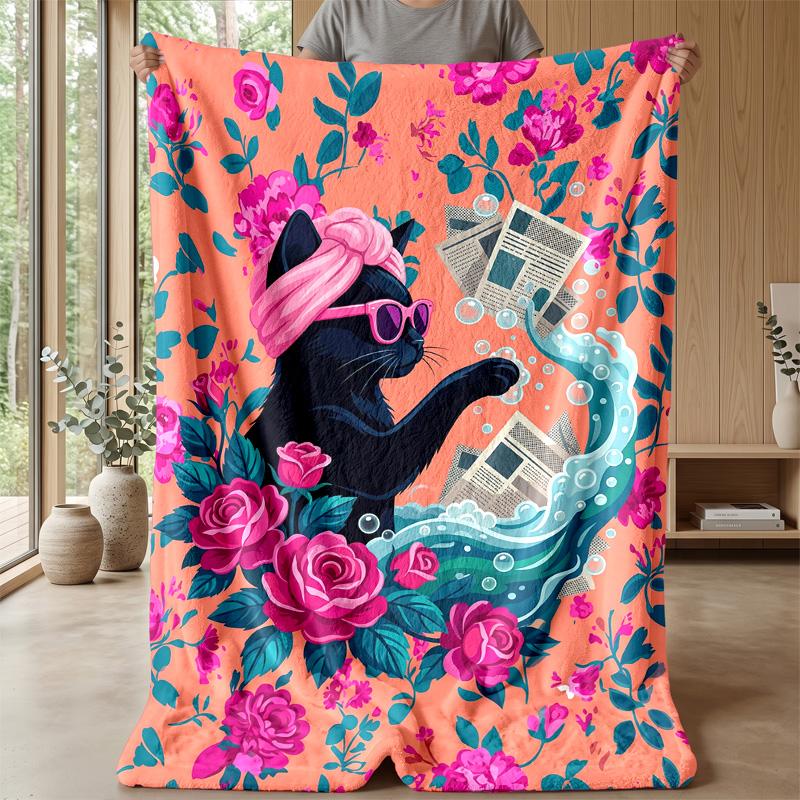 Cat Fishing Adventure blanket Personalized Name Flannel Blanket Soft Cozy Plush Throw for Sofa Bed Lightweight Home Decor
