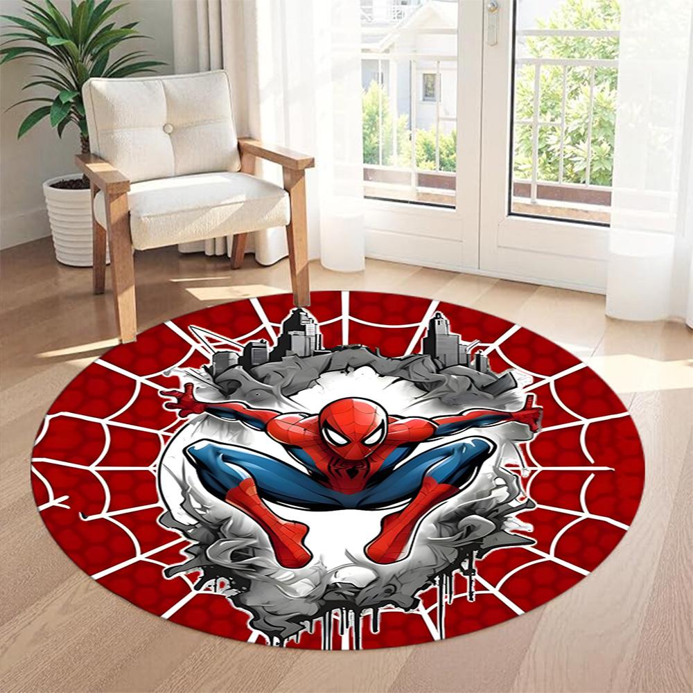 Spider-man Round Floor Mat Suitable for Game Room Living Rooms Dormitory Kitchen Anti-slip Round Rug Decorate Offices Best for Christmas