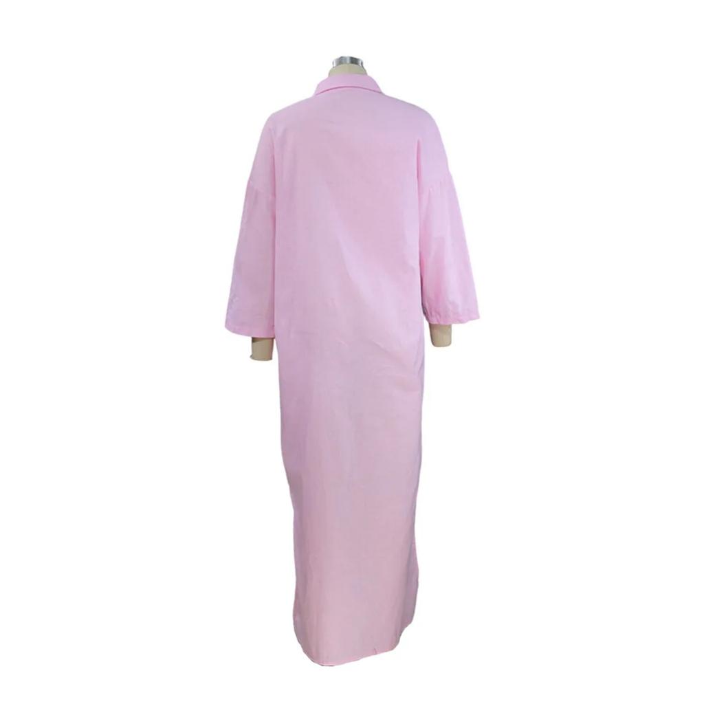 Summer Womens Fashionable Solid Color Cotton Linen Shirt Dress Elegant Casual Party Dress New Lapel Button Slit Midi Shirt Dress