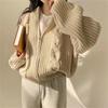 Korean Retro Cable Knit Chunky Cardigan Sweater for Women