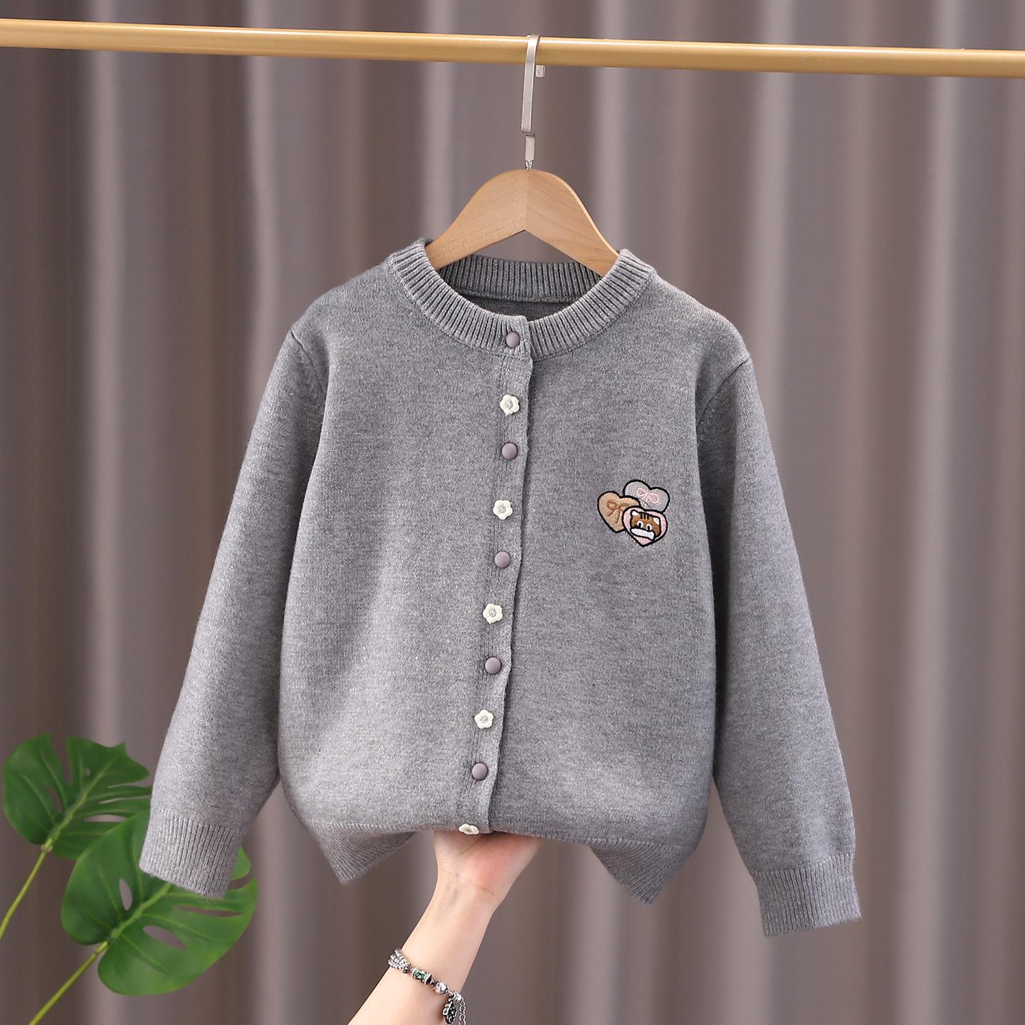 2025 Girls Stylish Knit Cardigan - Round Neck Sweater for Spring & Autumn 140 cm серый