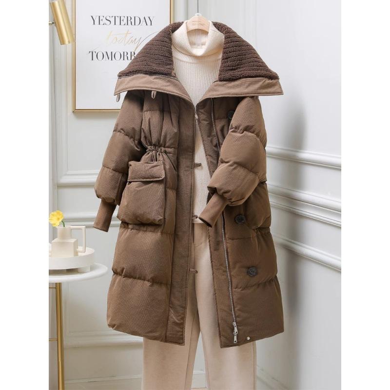 Padded Clothes Women's Winter Long Design Sense Padded Clothes Over the Knee Long Large Lapel Padded Jacket Retro Coat