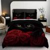 Quilt Cover Black Cat And Rose Digital Printing Three-Piece Flower Quilt Cover Bedding Kit