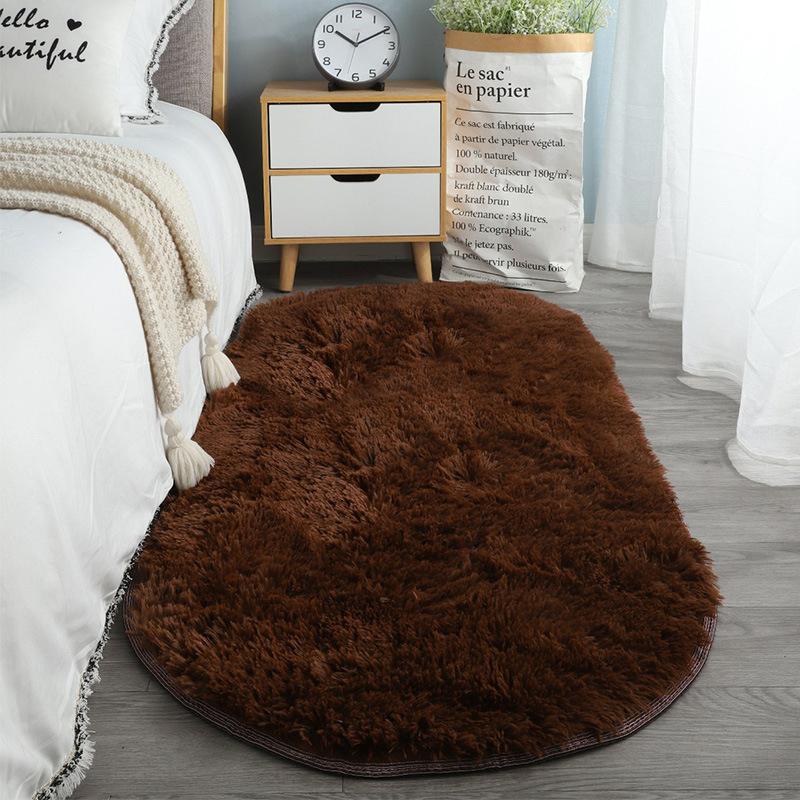 Home Decoration Children's Bedside Rug Fluffy Oval Plush Carpet Super Soft Living Room Sofa Area Bedroom Anti Slip Plush Floor Mat Machine Washable