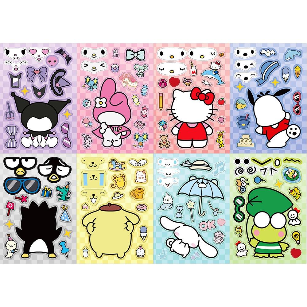 Sanrio Dress Up Sticker, Children'S Cute Cartoon Character Toy Puzzle Diy Decoration Waterproof Sticker Gift