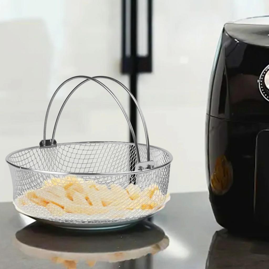 Cooking Basket Mesh Frying Basket Stainless Steel Material Versatile Cooking Tool Dishwasher Safe Folding Handle Design