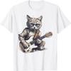 ChrYSm Vintage Jazz Katze spielt Gitarre Band Retro Jazz Band T-Shirt Lustiges Grafik-Novelty-T-Shirt für Männer Frauen