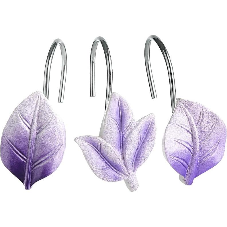 Gibelle 12 ST Blad Duschdraperikrokar, Grön Växtblad Dekorativa Duschdraperikrokar Metall Rostskyddad Söt Eukalyptus Duschdraperiringar