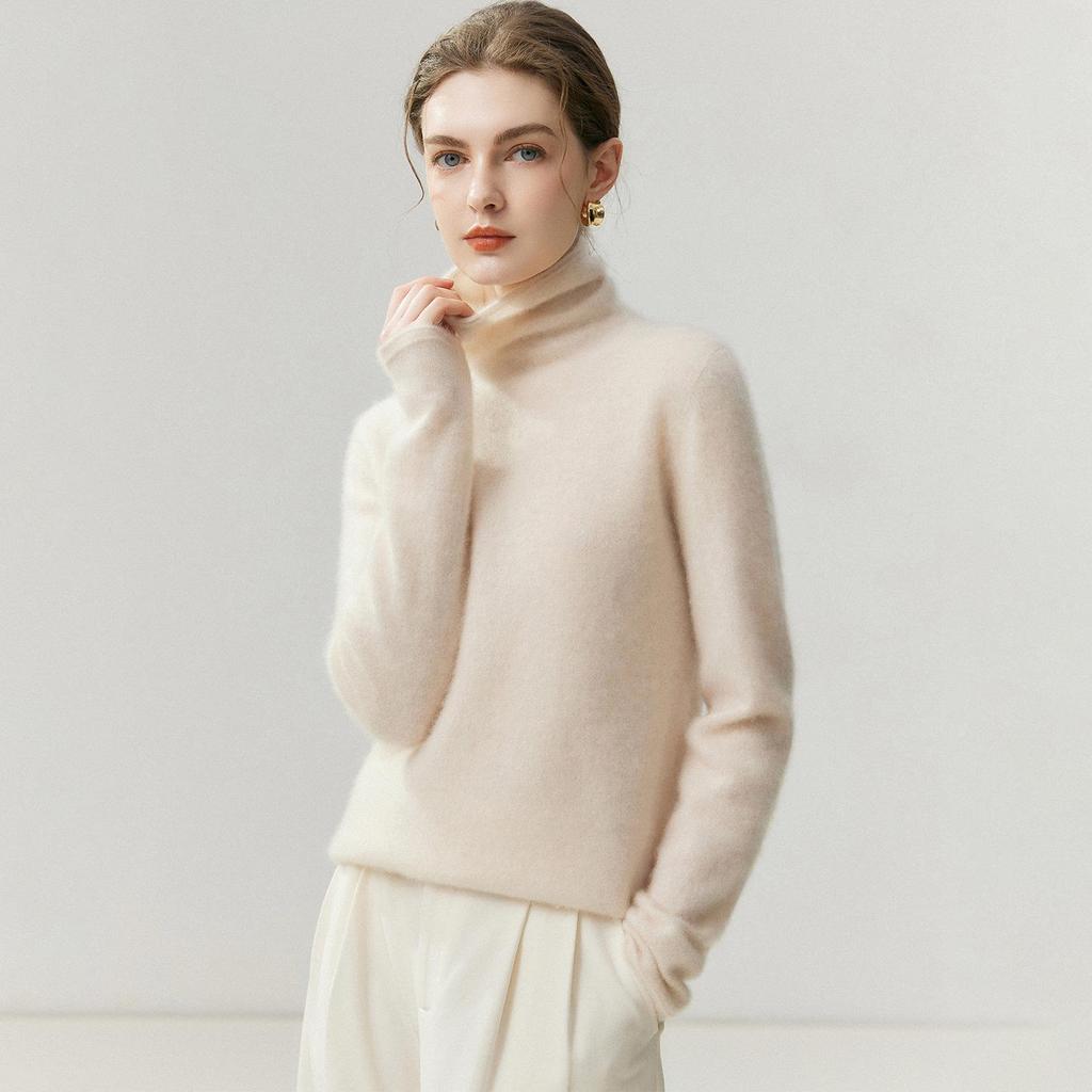 Women's 100% Pure Cashmere High Neck Sweater - Soft, Skin-Friendly, Loose Knit for Autumn/Winter