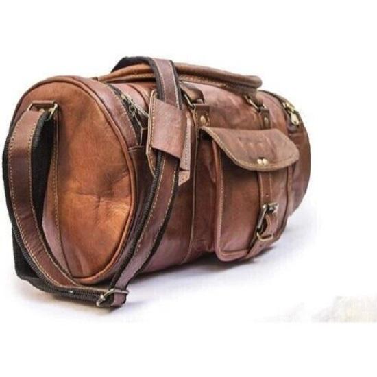 20 In Handmade Goat Leather Travel Bag, Men's Leather Weekend Bag Brown