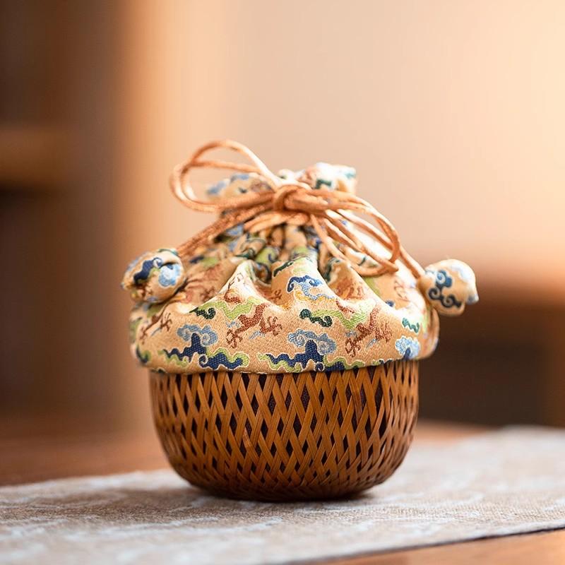 

Сумка для хранения бамбукового чайного набора ручной работы в китайском стиле - Портативный дорожный чехол для гайвани/чашек, Мешочек на шнурке для чайных аксессуаров