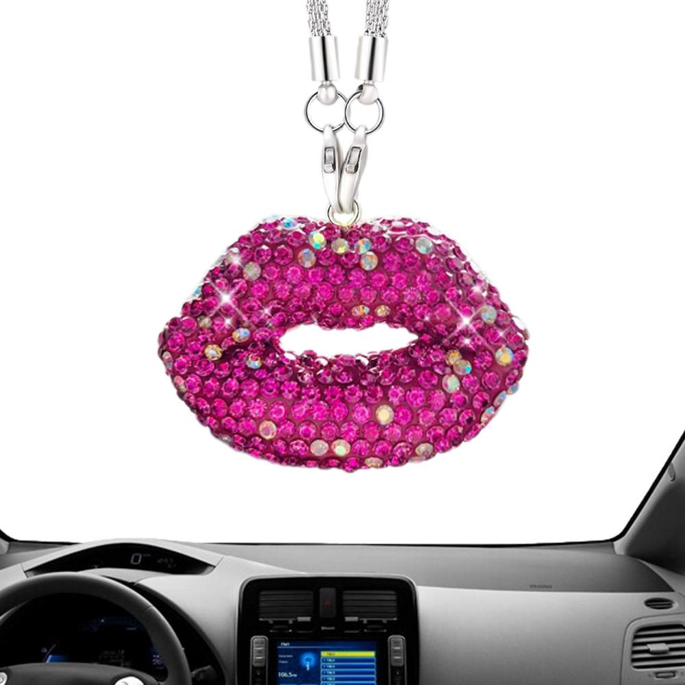

Зеркало заднего вида в виде блестящей губы, подвеска в виде блестящего зеркала, сверкающее металлическое украшение в виде губ, блестящее украшение для салона автомобиля, украшение заднего вида фиолетовый