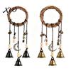 Nature Inspired Rattan Bell Pendant 2PCS Witch Bells for Door Knob, Hanging Wind Chime with Moon Pastoral Style Ornament Star Charms, Handmade