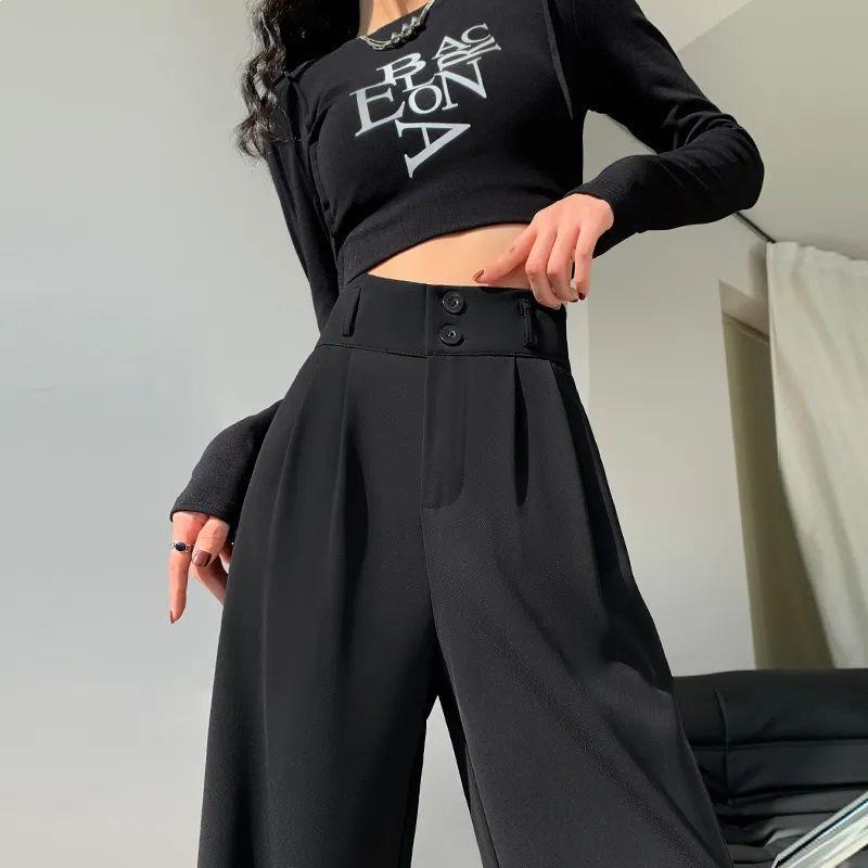 

Gray High-Waisted Wide-Leg Pear Shape Pants for Women - Spring Plus Size Casual Suit Pants XL for 116-129 lbs