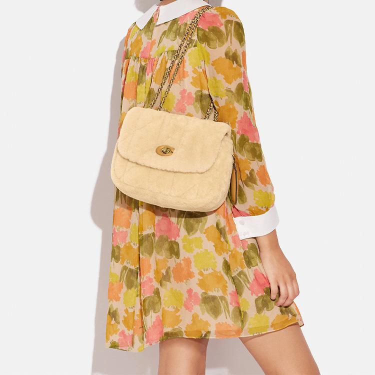 New COACH Pillow Shearling Plush With Smooth Leather Portable Crossbody Bag, Shoulder Bag Women's Ecru CE721-B4NA