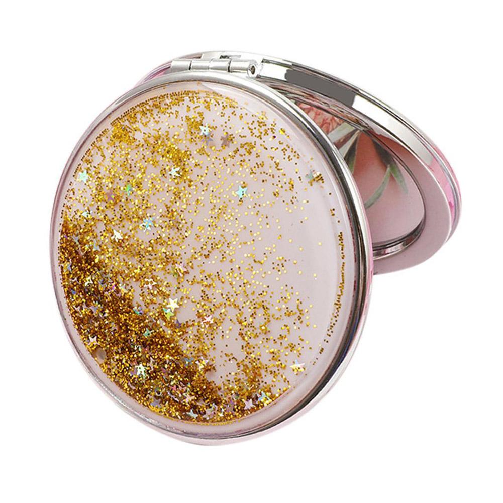Creative Quicksand Small Mirror Portable Magnifying Standing Hand Vanity Cute Square Pocket Mak U0S8