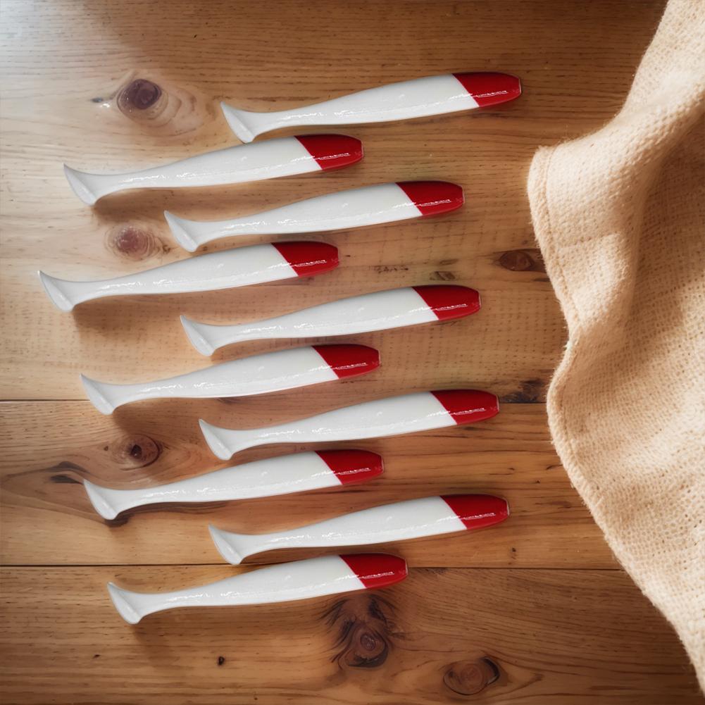 10Pcs Simulation Paddle Tail Bait 5.5/6.3/7cm Artificial Worm Swimbait PVC Red Head White Body T Tail Bait Fishing Accessories