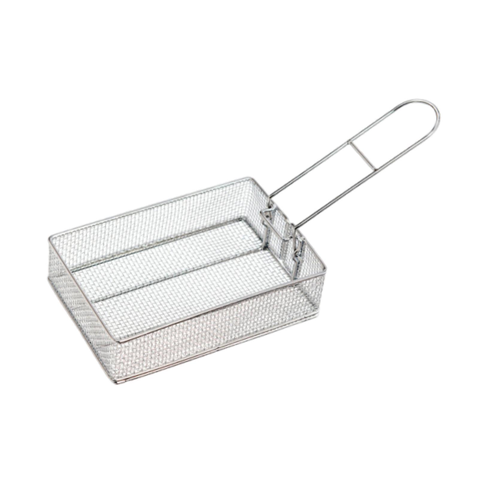 

Fryer Basket French Fries Holder with Foldable Handle Versatile Food Strainer Cooking Tool for Fish Commercial Use Restaurant серебряный