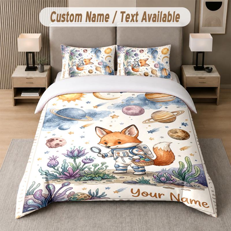 Wolf Fox Theme Custom Text Or Name 3Pcs Bedding Set 1 Flat Sheet & 2 Pillowcases Personalized Home Bedding