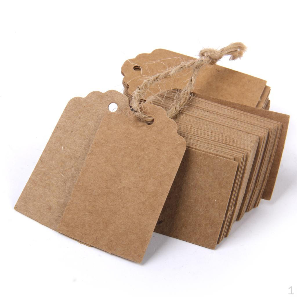 100 Крафт-бумажных Пустых Карточек Бирок для Подарков Этикеток Шпагаты Свадебные Бомбоньерки Сувениры коричневый