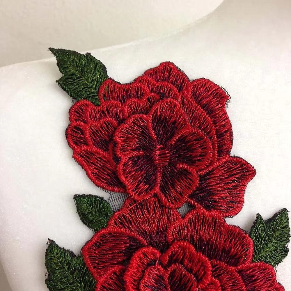 24*12CM Rose Flower Patch Red Floral Patches  Dress Hat Bag Jeans Applique