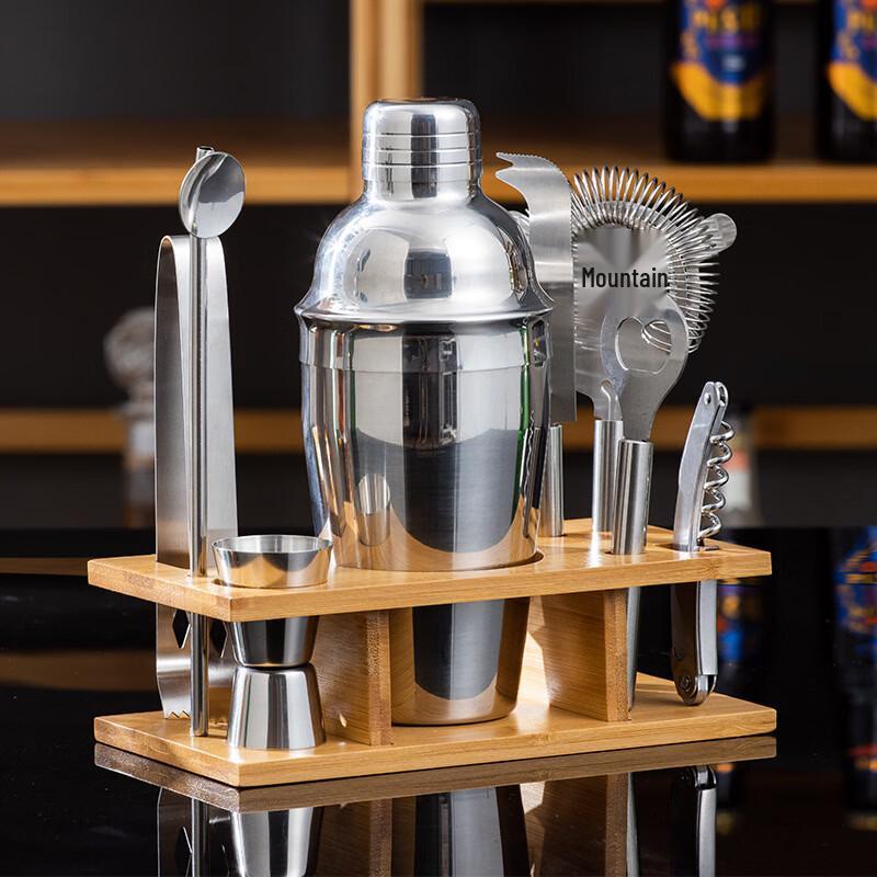Cocktail Bartending Set with Wooden Base