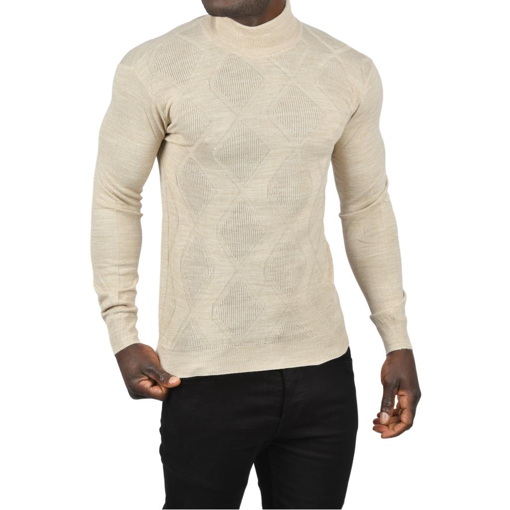 DeepSEA Baklava Desenli Slim Fit Yarım Balıkçı Yaka Triko Boğazlı Kazak 2505511