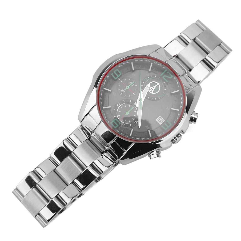 Men Business Watch Stylish Stainless Steel Men Wristwatch Chronograph Quartz Date Luminous Design Watch for Sports Green