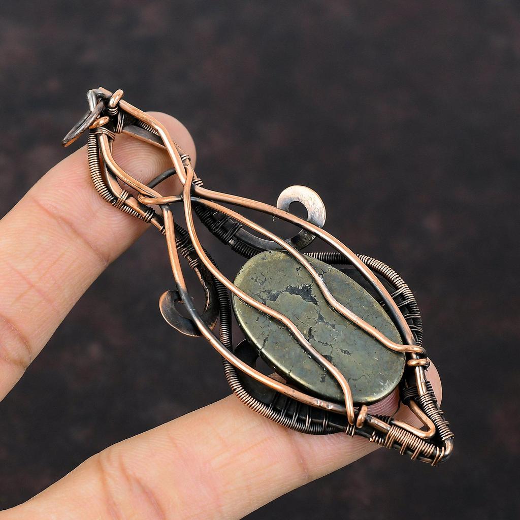 Pyrite Copper Pendant Copper Wire Wrapped Jewelry Handmade Boho Pendant Natural Pyrite Jewelry Gemstone Pendant For Gift Copper Wire Pendant